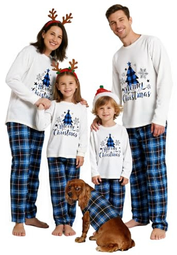 Feionusin Family Christmas Pyjamas Set Matching Pajamas for Family and Dog Xmas Pjs for Women Men Kids Long Sleeve Nightwear Sleepwear Christmas for Men 01-Blue | Christmas Tree