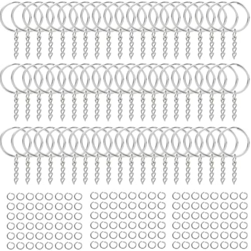 Copiel 300 Pezzi 25mm Anelli Portachiavi con Catena, Anelli Aperti per Portachiavi con Catenella Split, Accessori per Catene Fai Da Te Kit per Porta Chiavi Mestieri Lavori di Bricolage Argento