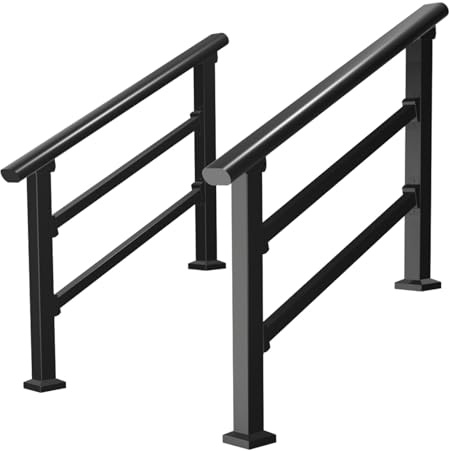 2 barandillas de acero al carbono para escaleras interiores y exteriores, barandillas para porches y terrazas, color negro. (100cm/39.4in)