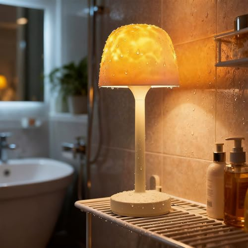 Waterproof Shower Lamp Cordless, Rechargeable Shower Light with 16 Color Ocean Wave Lights Projector, Rechargeable Bathroom Lamp with Touch & Remote Control,Spa-Like Mood Light for Bathtub/Shower