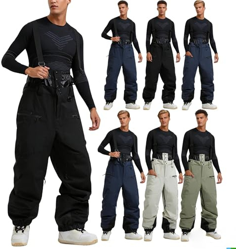 Generisch Skihose Herren, Wasserdicht Schneehose Thermo Latzhose Ski Hosen für Männer mit Träger Snowboardhose Baggy Snow Pants Softshellhose Winter Outdoor Hose Wanderhose