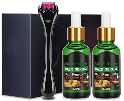 Youufangg Dermaroller Set Microneedling mit 1-Sätze Haar Wachstum Serum,Anti Haarausfall,Haarwuchsmittel, 1-Sätze 0,5mm Professionell Titan-Nadeln Hautroller für aus Neues Haarwachstum Stimuliert