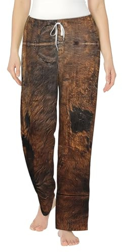 Pantalones de pijama de franela para mujer, sedosos, cálidos, ligeros, de cuero vacuno marrón, con cordón y bolsillos, Negro, M