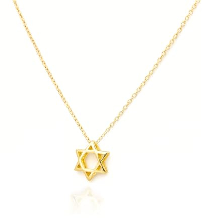 Made In Israel 14K Gold Plated Stainless Still Star of David Necklace for Women – Jewish Symbol Pendant from Israel – Elegant Hebrew With Cubic Zirconia Dainty Religious Jewish Jewelry (Gold)