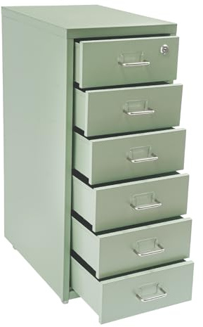 Cutycaty Mobiler Aktenschrank mit 6 Schubladen, Rollcontainer mit Rollen, Schubladenschrank Büroschrank Bürocontainer aus Metall, Aufbewahrungsschrank für Zuhause und Büro (Grün)
