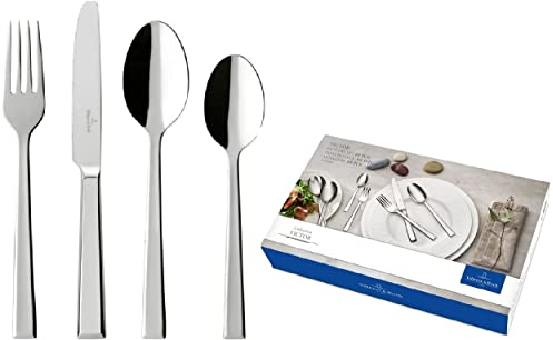 Villeroy & Boch – Victor Besteckset 68 teilig für 12 Personen Silber/Platin, Spülmaschinenfest, Rostfrei, Tafelbesteck, Besteck Set, Essbesteck, Gabel, Löffel, Messer, Küchen Besteck Set, Edelstahl