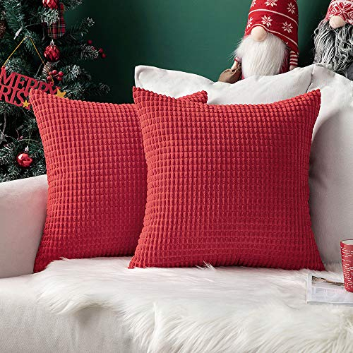 MIULEE Weihnachten Kissenbezug 50x50 Rot Sofakissen Kordsamt Kissenbezüge Quadrat Cord Dekokissen Kissenhülle Dekorativ Couchkissen Bezug Weich für Wohnzimmer Schlafzimmer 20x20 Inch 2er Set