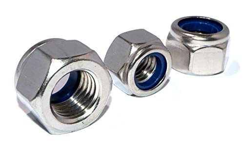 Tuercas hexagonales M20 DIN 982, número 10 unidades, acero inoxidable A2 con pieza de sujeción, alta forma, tuerca de bloqueo