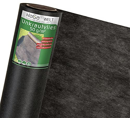 HaGa® Tessuto non tessuto per erbacce da giardino, 3,2 m x 50 m, 50 g/m², per pacciamatura o aiuole vegetali, tessuto non tessuto permeabile all'acqua, protezione dalle erbacce in giardino