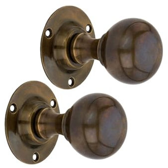 Infinity Decor Victorian Period Ball Round Door Mortice Knobs Handles Set Brass - Nickel - Antique 45mm (Antique Brass)
