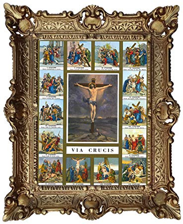 Lnxp VIA CRUCIS Cuadro Cuadro Cuadro montado en el marco 56 x 46 cm Religioso Madre María Dios María Jesucristo Crucifijo Ángel Repro Antiguos Murales Religión Decoraciones de Pared 50B