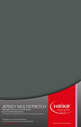 Heike das hochelastische Spannbettlaken Multistretch 92% Mako-Baumwolle 8% Elastan 240gr/m2, 40cm Höhe, für Wasserbetten Boxspringbetten und herkömmliche Matratzen (Anthrazit)