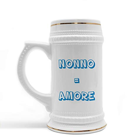 Boccale Birra in Ceramica Festa dei Nonni Nonno = Amore Boccale di Birra Personalizzato Regalo Divertente Nonno Idea Regalo Nonno