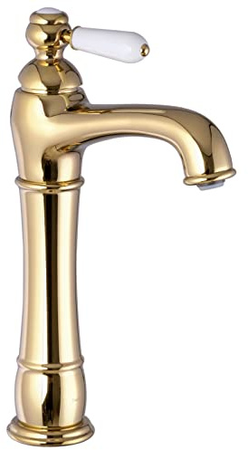 PaulGurkes Nostalgie Armatur Gold Lang für Aufsatzwaschbecken Wasserhahn Retro Waschschalenarmatur Waschtischarmatur groß hoch Landhausstil Vintage
