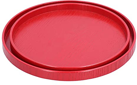 Jenngaoo 2 Stück Serviertablett Holz Rund Rot, 24 cm + 27 cm, Frühstückstablett für Tee, Kaffee, Obst, Dessert, Vielseitig für Hotel, Restaurant, Zuhause