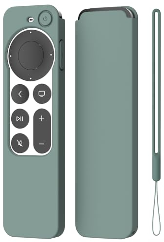 K TOMOTO Compatible con Apple TV 4K Siri Remote Case 2021, funda protectora de silicona suave y sedosa para control remoto Siri de 2ª generación [cordón incluido], color verde pino