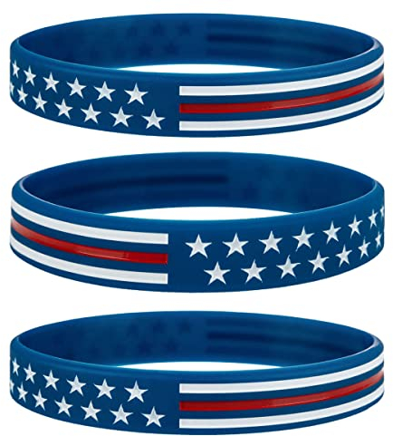 Sainstone Power of Faith Silicone Bracelets with American Flag Blue, Rubber Thin Red Line Wristbands Band Gifts for Men Women, Teens for American Patriots, Army and Sport Fans (Standard 8)