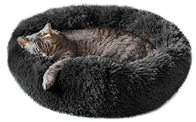 CanadianCat Company | Flauschiges Plüschbett für Katzen | Katzenbett Donut | ca. 60 x 60 x 20 cm | waschbar Katzenschlafplatz Katzenkissen Katzenkorb rund dunkelgrau