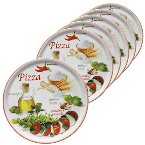 MamboCat Set di 6 piatti da pizza Napoli Red I Ø 32 cm – Grandi I 6 persone I piatti con motivi e scritte I Decorati I per pizza o per la tavola I Porcellana