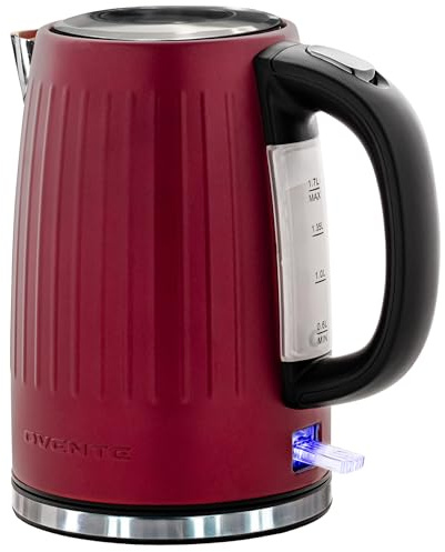 OVENTE Electric Kettle, 1.7L Stainless Steel Fast Boiling Water Heater with 1750W Power, BPA Free & Cordless Body, Auto Shut-Off, Boil-Dry Protection, Indicator Light & Removable Filter, Maroon KS711M