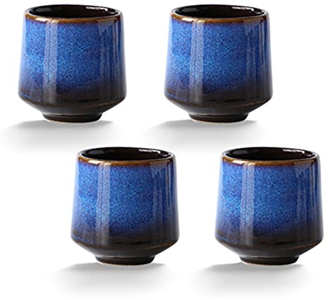Lxuwbd Kung-Fu-Teeservice aus Keramik, 4-teiliges Begleitbecher-Set für Kaffee, Yerba Mate, Espresso (blau)