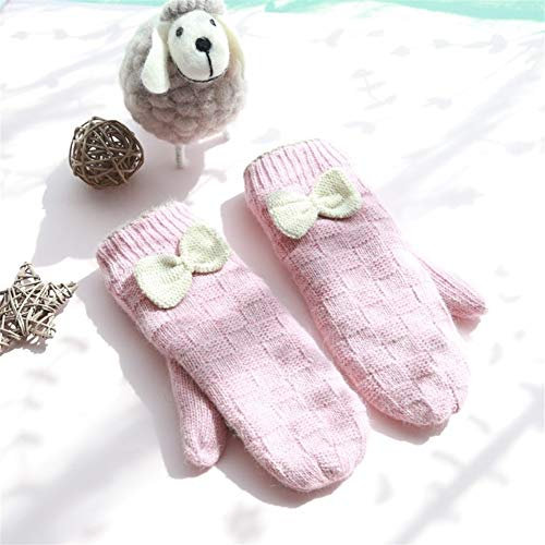 Lederhandschuhe für Damen Herbst und Winter Handschuhe Female Winter-Bow Warm und Samtverdickung Außen einen.Kreislauf.durchmachenhandschuh (Color : Pink, Size : One Size)