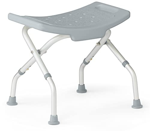 Medline Folding Shower Chair Without Back, Bath Chair Supports up to 250 lbs, Gray