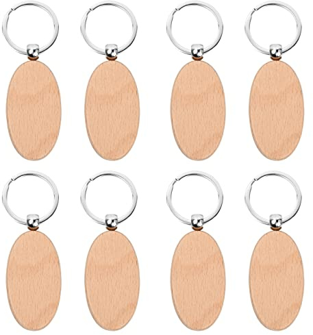 Porte-Clés en Bois, 8 Pcs DIY Porte-clés en Bois Naturel Bricolage, Porte Étiquettes Personnalisé, Naturel Porte Clé Personnalisé Porte Clef Objet Bois, pour Clés Femmes Hommes Cadeau, ovale