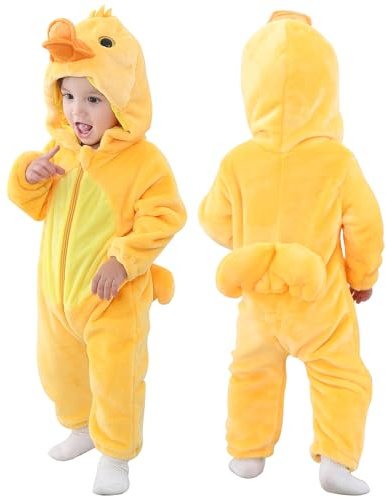 COOKY.D Kleinkind Kapuzen Tier Kostüm Overall Schlafanzu,2-36 Monate | Halloweenkostüm Kinder,Baby Karneval Schlafanzug,Niedliches Halloween Kostüm,Weich und Warm,Größer