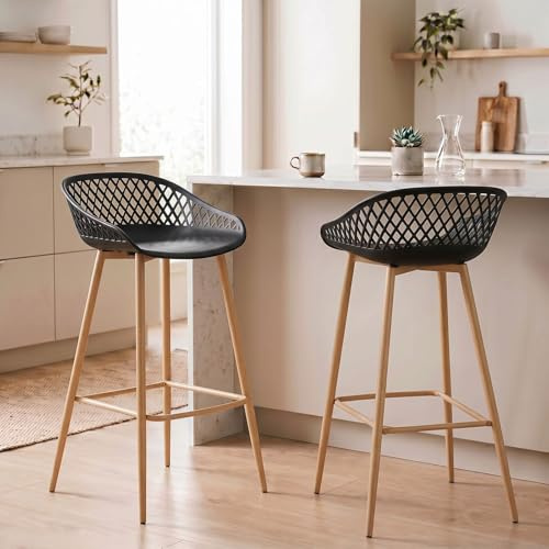 IDIMEX Barhocker IREK im Retro-Design, bequemer Tresenhocker im 2er Pack, praktischer Bistrostuhl aus Kunststoff in schwarz