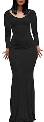 ABINGOO Damen Figurbetontes Langarm Langes Einfarbig Kleid Skims Maxikleid Fischschwanzkleider Cocktail Party Kleid(Z-Schwarz,M)