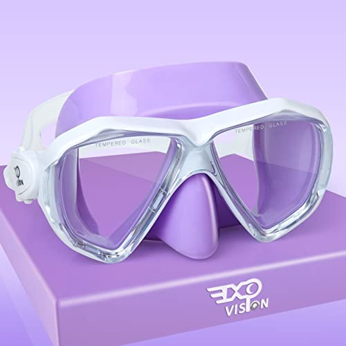 Kids Scuba Diving Mask, 180° Anti-fog Child Swim Mask Tempered Glass Swim Goggles with Nose Cover Silicone Seal Snorkel Mask Gear for Swimming Diving Snorkeling for Kids 4-14 Boys Girls Youth (Purple)