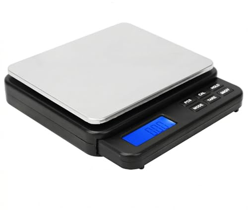Naroote Digital matvåg, 1 000 g/0,01 g högprecisions mini gramvåg, digital köksvåg, elektrisk våg med blå upplyst LCD-skärm för matlagning, bakning, smycken