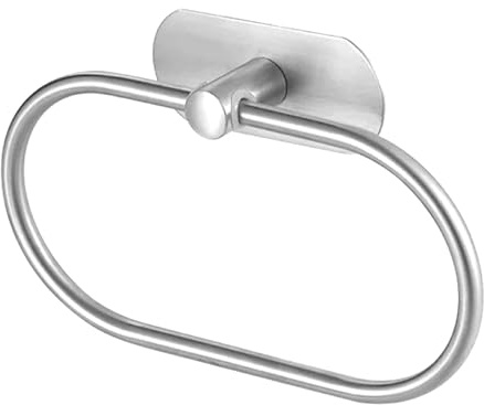Cyrank Toallero Ovalado para Montar sin Taladrar, Colgador Toalla Baño de Acero Inoxidable, Moderno Toalla Anillo Pared para Pegar, sin Perforación Toallero de aro para Baño Cocina Montaje en Pared