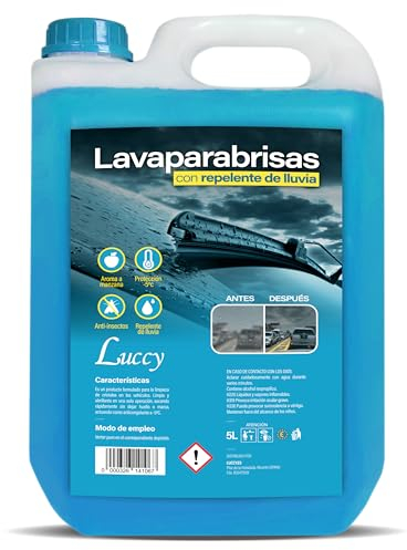 Limpiaparabrisas Coche Líquido Protección Anti Lluvia 5 Litros | Fórmula Mejorada Alta Concentración | Lavaparabrisas Anticongelante Protección -5ºC