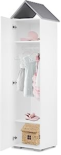 KONSIMO PABIS Kinderzimmer Möbel 190,5x47,5x46cm - Kindermöbel - Kleiderschrank - Schrank für Kinderzimmer - Hausförmiges Möbelstück - Bücherregal für Mädchen und Jungen - Grau