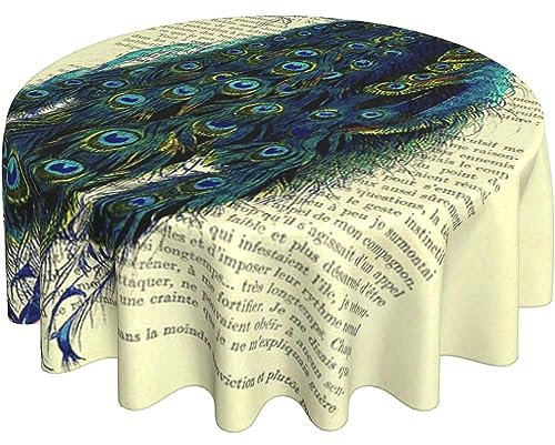 Wachstischdecke Vintager Blauer Eleganter Bunter Pfau Wetterfeste Tischwäsche Pflegeleicht Tischdecke 152Cm Für Garten Terrasse Camping