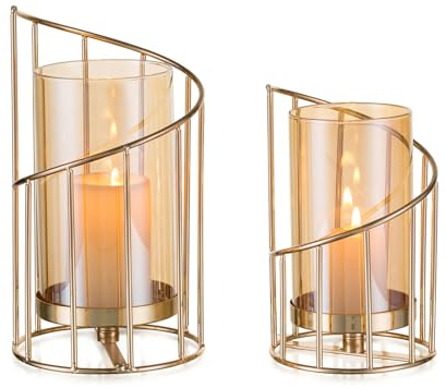 Kerzenständer Gold Hochzeit Deko Hochzeitsdeko: Candeldo 2er Set Kerzenhalter Metall Windlicht Outdoor Tischdeko Wohnzimmer Garten Vintage Dekoration Windlichter Draußen und Drinnen Partys Hochzeit