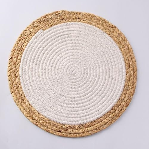 Tischsets Rund Hyazinthe Geflochtene Tischsets, Platzsets Abwaschbar, Deko Tisch - Hyazinthe Tischset, 30cm Platzset Rund - Handgewebte Tischsets, Placemat 4/6 pro Satz (Weiß,6 Stück)