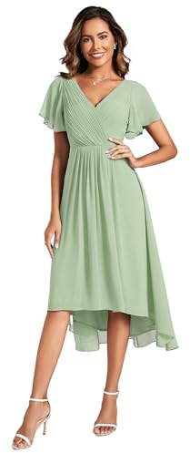 Ever-Pretty Robe de Soirée Manches Volantées Col V High Low Robe D'InvitéVerte Menthe44