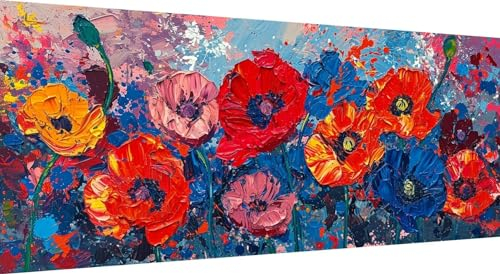 Qiaoqoo Blume Diamond Painting xxl 225x90cm, 5D DIY Diamant Painting Bilder Mohnblume Diamand Painting Kinder mit Diamond-Painting Zubehör, Groß Diamant kunst Basteln Erwachsene, Home Décor Malerei
