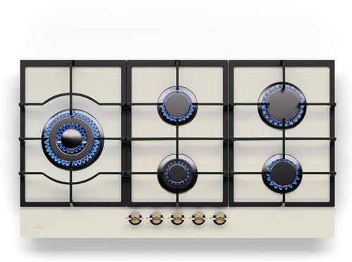 Klarstein Gas Cooker, 5 Burners Gas Hob, 11100W Built In Five Ring Electric Hob, Campervan Cooktops Cookers, Stainless Steel Glass Top Wok Burner, 5 Ring Kitchen Stoves LPG Cooker Burners