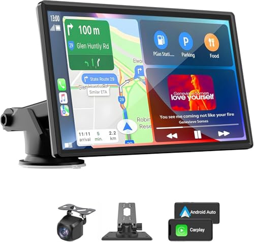 Portable Carplay Screen for Car, 7 Wireless Carplay & Android Auto with Bluetooth, HD Backup Camera, GPS Navigation, Siri, FM, AUX, Mirror Link for All Vehicles