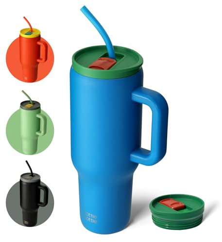BOTTLE BOTTLE 40oz (1,1L) Kaffeebecher aus Edelstahl mit Griff & Strohhalm, BPA-frei, isolierter Thermobecher für Reise, Büro, Uni & Sport, Geschenkidee für Kaffee- und Teeliebhaber (Tiefsee)