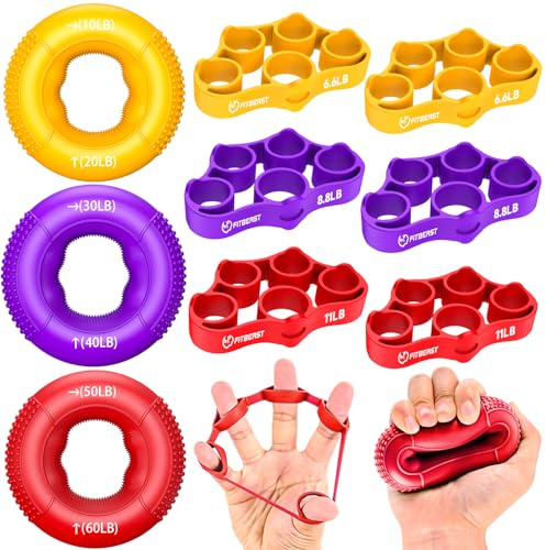 FitBeast Greppstyrketränare, Handtränare 9-delat Kit för Rehabilitering, Fingerträning och Handstyrka Handgrepp Stärkare för Klättrare, Äldre och Kontorsarbetare