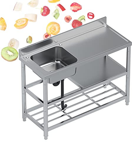 Fregadero Exterior Jardin con Patas Acero Exterior, Independientes Lavadero Pila Exterior, Fregadero Cocina 1 Seno, con Escurridor Fregadero, Banco de Trabajo, pa