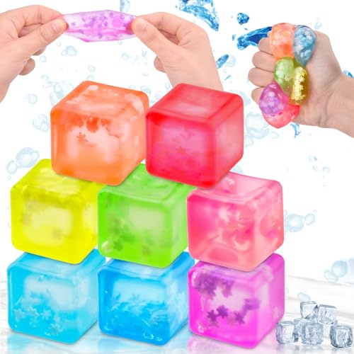 Vibbang 8 Stück Eiswürfel Fidget Toys, Anti Stress Bälle, Squeeze Cube Stressbälle Spielzeug, Sensorisches Fidget Spielzeug, Angst Relief Stressball für Kinder Erwachsene