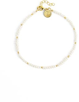 SINGULARU - Pulsera Pearls Dots. Acero con Acabado en Baño Oro de 18Kt con Motivo Perlas Cultivas de Agua Dulce. Largo 16 cm + 3 cm. Joyas para Mujer