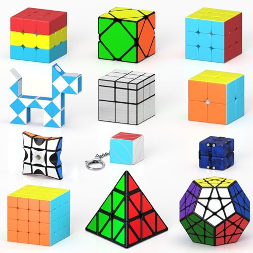 Vdealen Zauberwürfel Set, Original Speed ​​Cube von 2x2x2 3x3x3 4x4x4 Pyramid Megaminx Skewb Infinity Mirror Magic Cube Set, Zauberwürfel Puzzle Geschenk für Kinder und Erwachsene (12 Stück)