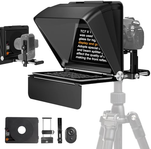 LENSGO 10 tum mini teleprompter för kameror, app-kompatibel med iOS/Android för intervju/onlineundervisning/vlogger/livestreaming snabb stöd 24–35 mm vidvinkelobjektiv skytte (för kamera)